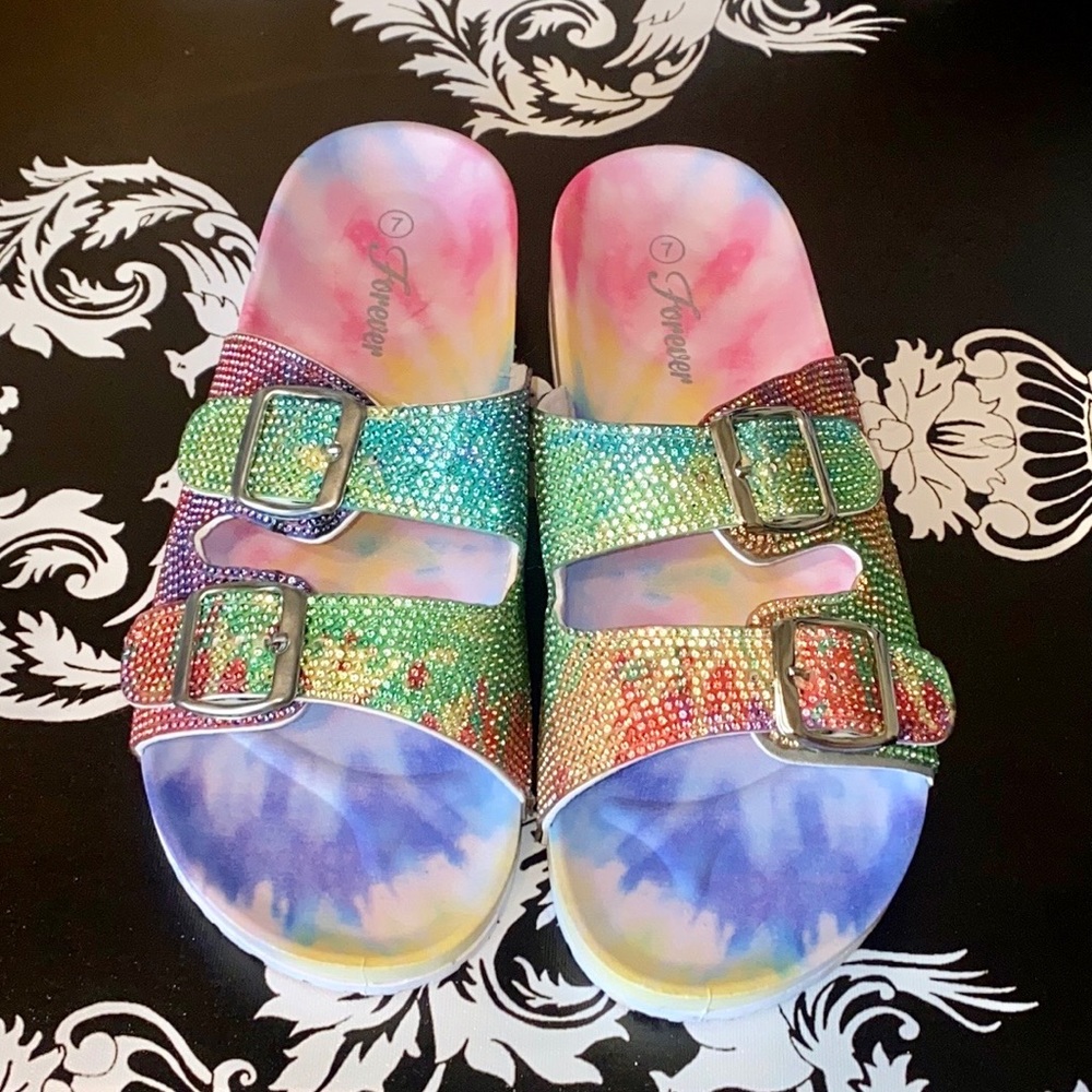 🍀 BRAND NEW! Super Blingy Tie-Dye Crystal Sandals - Picture 5 of 11